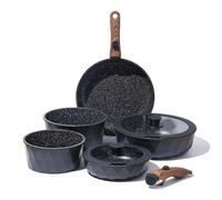 Royal Swiss® 9-Piece Frying Pan & Saucepan Set with Detachable Handles - Ceramic Non-Stick (PFAS & PFOA-Free) - Induction Compatible - Black Diamond