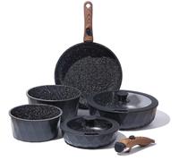 Royal Swiss® 9-Piece Frying Pan & Saucepan Set with Detachable Handles - Ceramic Non-Stick (PFAS & PFOA-Free) - Induction Compatible - Black Diamond