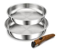 Royal Swiss® Frying Pan Set Stainless Steel 3 Piece (24cm 28cm) - Removable Handle, Induction Hob Compatible, Non Stick Free, Oven Safe, Dishwasher Safe, Professional Kitchen Cookware