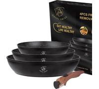 Royal swiss® Frying Pans Set, 4 Pieces, Removable Handle, Marble Coating, Induction, PFAS Free, for All Heat Sources Black (Black, 4)