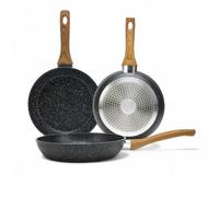 Royal Swiss Non-Stick Aluminium Frying Pan Set 20/24/28cm Marble Coating Induction Compatible Cookware with Bamboo Handle, Beige