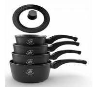 Royal swiss® Saucepan Set, 6 Pieces, Marble Coating, 14/16/18/20 cm, Induction, PFAS Free, for All Heat Sources (Black, 6) (Black, Normal)
