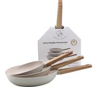 Royal Swiss Set of 3 Frying Pans 20 cm, 24 cm, 28 cm in Black Stone Coating, Good for Induction (Beige, 28)