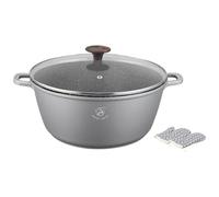 Royal Swiss® Stockpot 28 cm (6L) - Marble Non-Stick Casserole Pot with Glass Lid - Induction & Oven Safe - PFAS & PFOA-Free - Cast Aluminium (Green) (Gray, 28cm)