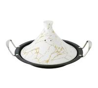 Royal Swiss Tagine 38 cm - Stainless Steel with Ceramic Lid & Steam Valve | For Induction, Gas, Oven & Microwave | Energy Saving, Dishwasher Safe, Moroccan Casserole Dish (White, 38 cm)