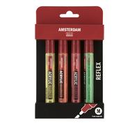 Amsterdam Acrylic Marker Set | Reflex Set of 4 Neon Colors | Multi-Purpose, Permanent Paint Markers with Medium Round Nib