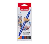 Royal Talens Bruynzeel Expression Set of 6 Amsterdam Inspired Fineliner/Brush Pens (60325606)