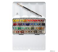 Royal Talens Rembrandt Watercolour Paint Set Metal Box 48 Half Pans With Brush