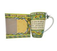 Royal Tara Irish Blessing Set - Bone China Cup 14 Fl Oz Irish Weave Box Ceramic Mugs Made in Ireland Gift Present