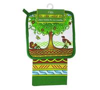 Royal Tara Irish Set of Tea Towel and Pot Holder Kitchen Dish Cloth 100% Cotton with Celtic Tree of Life Design