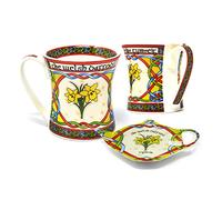 Royal Tara Set of 2 Welsh Daffodil Mug (Capacity 325ml/11fl oz) & Welsh Daffodil Teabag Holder(approx. 3.3in x 5in)