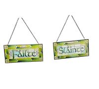 Royal Tara Stained Glass Set of 2 Failte and Slainte Window Hang Suncatcher Welcome Irish Plaque Rectangle Handcrafted Shamrock Decor Birthday Present Housewarming Gift