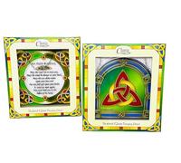 Royal Tara Stained Glass Window Hanging, Set of 2 Trinity Knot Irish Blessing Suncatchers, Handcrafted Shamrock Decor, Birthday Present, 7x7.5in & 6.29x6.29in