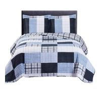 Royal Tradition Printed Patchwork Zoe Microfiber Oversized King-California King 3PC Quilt Set Blue