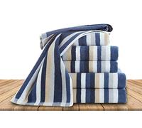 Royal Victorian Stripe Blue Towel Set - Pure Combed Cotton 550 GSM - Extra Soft, Durable, and Long-lasting - Hand Towel, Bath Towel, and Bath Sheet Set (Bale Set of 6)