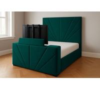 Royal View Velvet Upholstered Smart Tv Bed Frame - Plush Velvet, Aqua