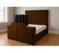 Royal View Velvet Upholstered Smart Tv Bed Frame - Plush Velvet, Brown