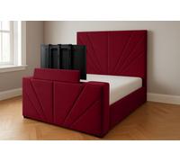 Royal View Velvet Upholstered Smart Tv Bed Frame - Plush Velvet, Red