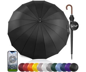 Royal Walk Windproof Umbrella Black Large 54 Inch Automatic Open for 2 Persons Stormproof for Men Women Classic Wooden Handle Lightweight Waterproof Durable Strong 16 Ribs Travel Golf Unisex 120cm