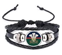Royal Welsh Regiment Military Black Leather Bracelet And Velvet Gift Bag