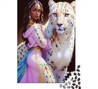 Royal Woman with Snow Leopard Jigsaw Puzzles for Adults Interesting Puzzles 1000 Jigsaws Brain Challenge for Adults Gifts 70x50cm/1000pcs