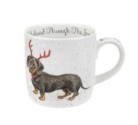 Portmeirion Home & Gifts MMOC5629-XS Dachshund Snow Mug, Bone China, Multi-Colour, 8.5 x 12 x 8 cm