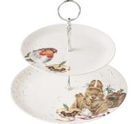 Wrendale Designs Royal Worcester Wrendale Deigns Festive Two Tier Cake Stand A Merry Little Christmas - Robin and Bunny, White