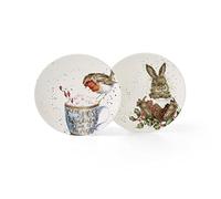 Royal Worcester Wrendale Deigns 16cm Festive Coupe Plate Robin and Bunny Set of 2