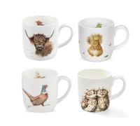 Royal Worcester Wrendale Designs 0.3 Litre Mug Set Owl Pheasant Cow and Squirrel Set of 4