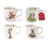Royal Worcester Wrendale Designs Christmas 0.3 Litre Mug Set of 4 Mugs Fox Guinea Pig Rabbit and Giraffe