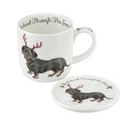 Royal Worcester Wrendale Designs Dachshund Through The Snow Mug & Coaster Set