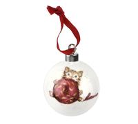 Royal Worcester Wrendale Designs Hanging Ornament | Purrfect Christmas Bauble with Kitten Motif | 2.6 Inch | Made from Fine Bone China | Hanging Chris