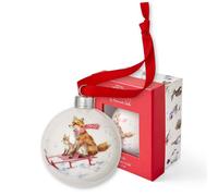 Royal Worcester Wrendale Designs The Sleigh Ride Ceramic Fox Bauble, White