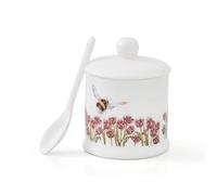 RW WN4091-XD Royal Worcester Wrendale Designs Flight of The Bumble Bee Lidded Conserve Pot with Spoon, Ceramic, White