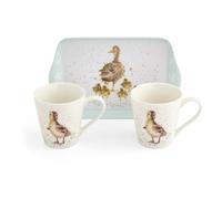 Royal Worcester x Wrendale Designs Mug and Tray Set - Porcelain & Melamine, Lovely Mum Duck & Ducklings Design by Artist Hannah Dale, Suitable for Tea or Coffee Time with Your Partner