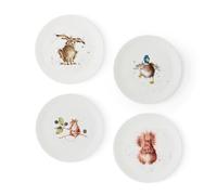 Royal Worcester x Wrendale Designs Set of 4 Assorted Coupe Plates with Charming Animal Designs by Hannah Dale, Fine Bone China White Plates, Suitable for Everyday Dining or Picnics, 20cm