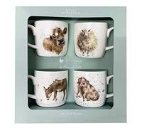 Royal Worcester x Wrendale Designs Set of 4 Coffee Mugs in Gift Box - Fine Bone China Mugs with Handle, Microwave & Dishwasher Safe, Featuring Different Animal Design, Perfect for Hot Drinks