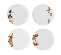 Royal Worcester x Wrendale Designs Set of 4 White Coupe Plates - Fine Bone China Dinner Plates Featuring Charming Animal Characters, Beautifully Illustrated by Artist Hannah Dale, 26.6cm