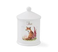 Royal Worcester x Wrendale Designs Tea Canister with Lid - Fine Bone China Tea Bag Storage Jar with Charming Fox Illustration by Artist Hannah Dale, 15.5cm