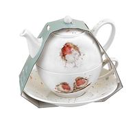 Royal Worcester x Wrendale Designs Tea for One Set - Fine Bone China Teapot with Matching Cup and Saucer, Featuring Charming Robin Illustration by Artist Hannah Dale, 16.5 x 15cm