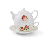 Royal Worcester x Wrendale Designs Tea for One Set - Fine Bone China Teapot with Matching Cup and Saucer, Featuring Charming Robin Illustration by Artist Hannah Dale, 16.5 x 15cm