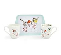 Royal Worcester x Wrendale Mug and Tray Gift Set - Christmas Birds Design by Artist Hannah Dale, Porcelain & Melamine, Suitable for Tea or Coffee Time with your Partner, 180ml