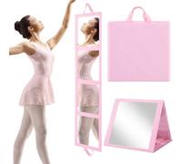 ROYALAY Foldable Full Length Mirror with Handle, 47 * 13in Four-fold Portable Mirror for Travel Makeup Dancing and Fitting Clothes, Pink