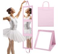 ROYALAY Foldable Full Length Mirror with Handle - 47 * 13in Portable Travel & Backstage Mirror (Pink)