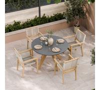 Royalcraft Luna 120Cm Round Concrete Table With 4 Roma Stacking Chairs