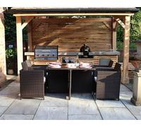 Nevada KD Cube Dining Set - Brown / 1 x Table (with panel glass top) 4 x Cube Chairs (with folding back rest)