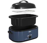 Royalcraft Roaster Oven with Self-Basting Lid, 18qt Electric Roaster with Removable Pan & Rack, Turkey Roaster Oven with Defrost & Warm Function, Stainless Steel, Blue