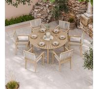 Royalcraft Roma 150Cm Round Sunray Table With Terrazzo Insert And 6 Roma Rope Stacking Chairs