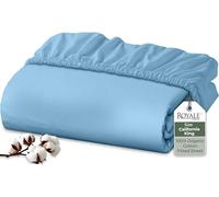 Royale Linen 100% Organic Cotton Fitted Sheet - Percale Weave - Super Soft Deep Pocket Bottom Sheets - Lake Blue Elastic Sheet King Cal Size - California King Fitted Sheets - (72"x84"+15", Lake Blue)