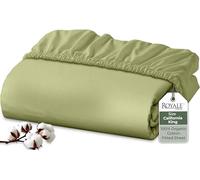 Royale Linen 100% Organic Cotton Fitted Sheet - Percale Weave - Super Soft Deep Pocket Bottom Sheets - Sage Green Elastic Sheet King Cal Size - California King Fitted Sheet - (72"x84"+15", SageGreen)